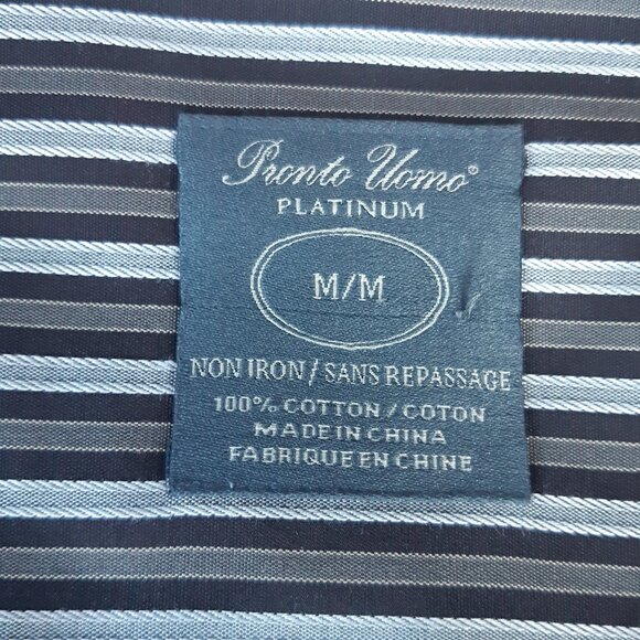 Pronto Uomo Platinum SZ M Striped Men's Button Up Non Iron Cotton Shirt - Picture 5 of 11